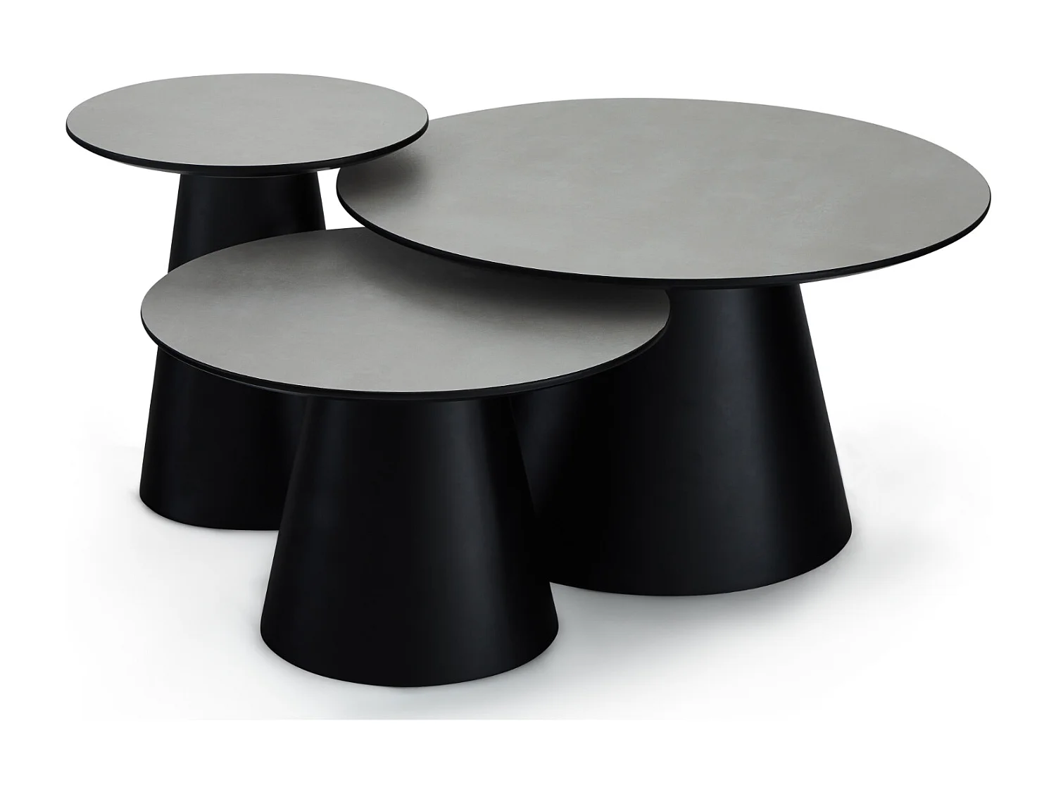 Couchtische 3er Set rund Tango - Beton-Optik & MDF - Hellgrau