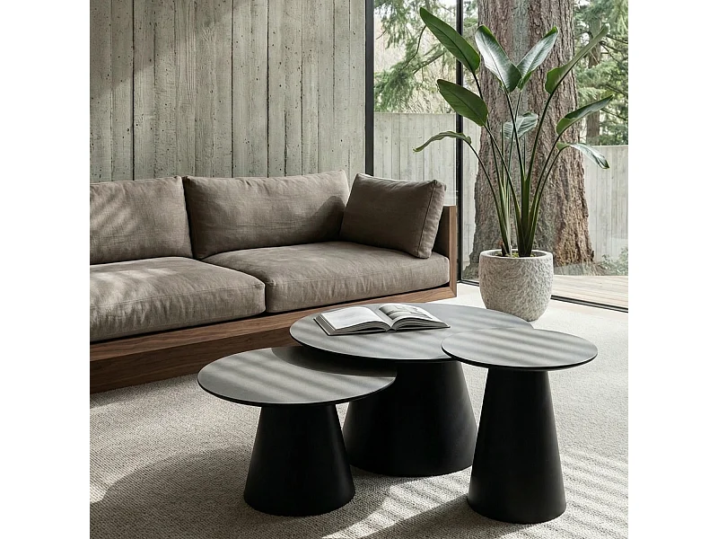 Couchtische 3er Set rund Tango - Beton-Optik & MDF - Hellgrau