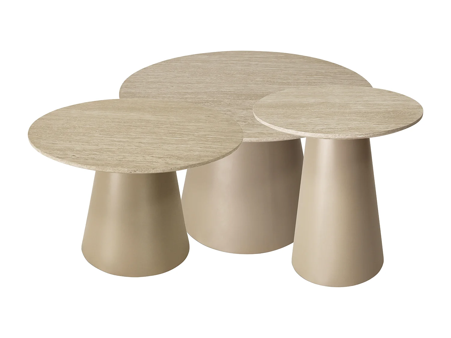 Couchtische 3er Set rund Tango - Travertine-Optik & MDF - Beige
