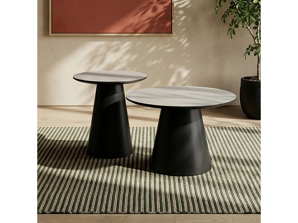 Couchtische 2er Set rund Tango - Beton-Optik & MDF - Hellgrau