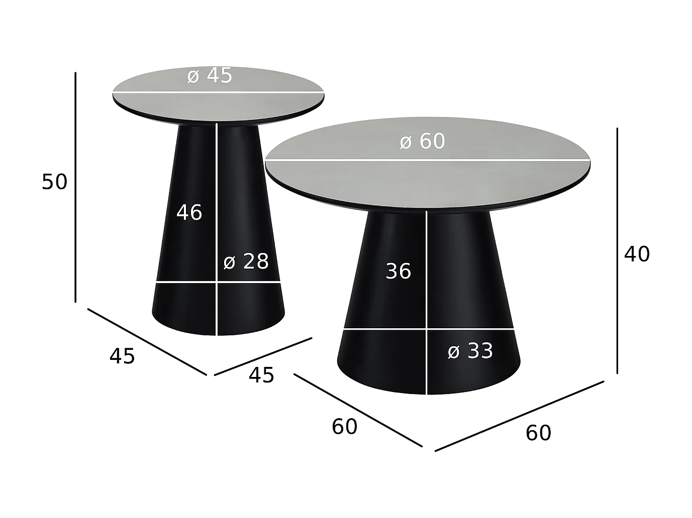 Couchtische 2er Set rund Tango - Beton-Optik & MDF - Hellgrau