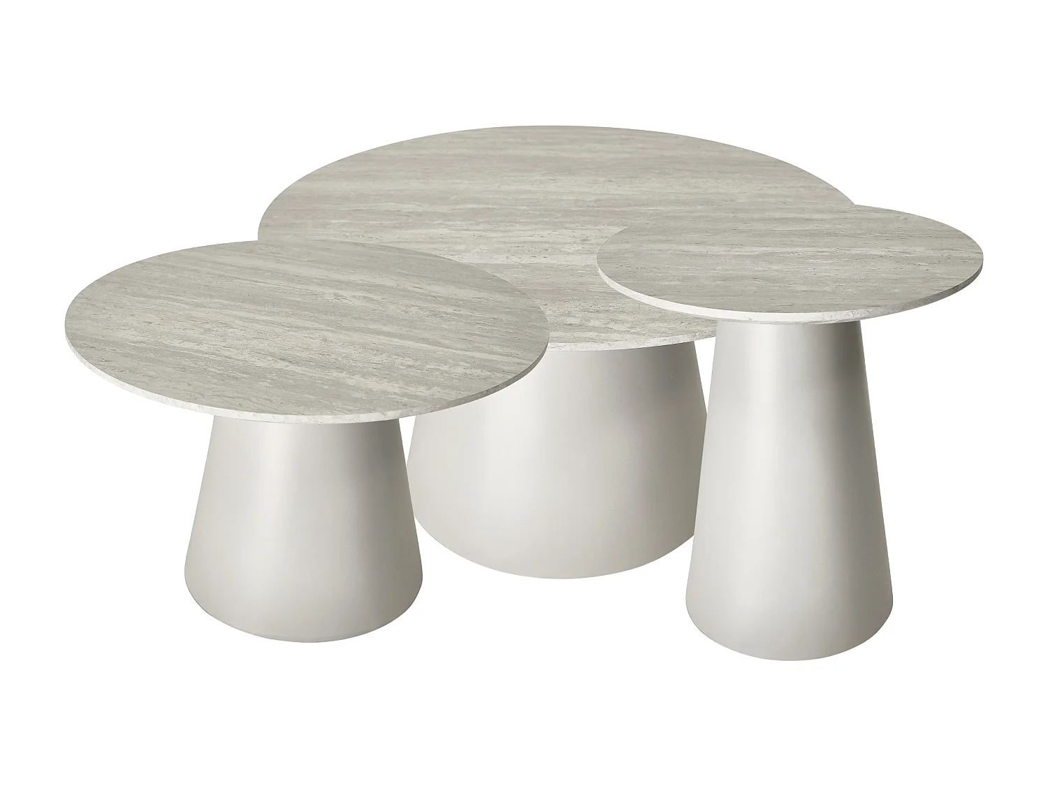 Couchtische 3er Set rund Tango - Travertine-Optik & MDF - Hellgrau