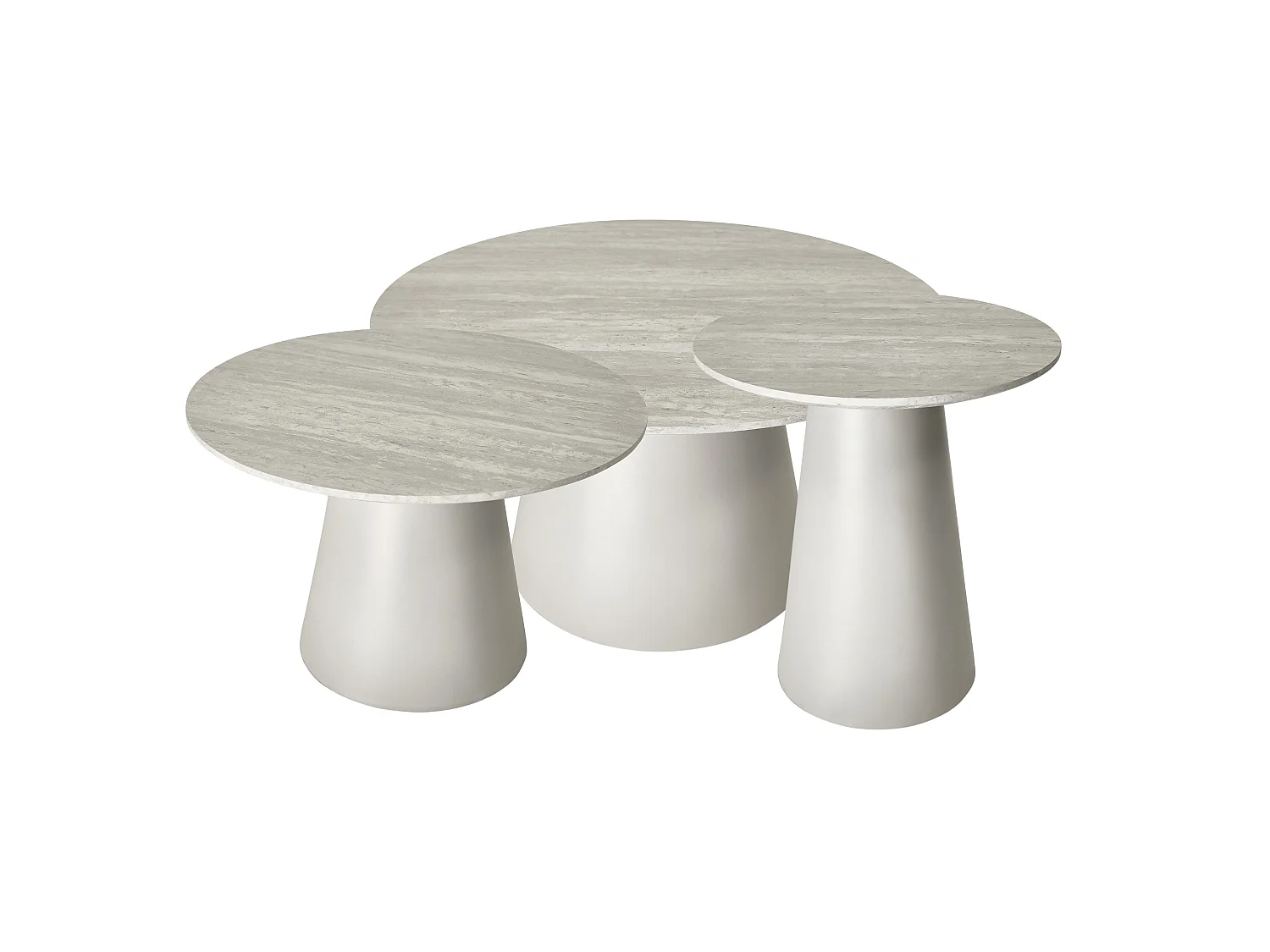 Couchtische 3er Set rund Tango - Travertine-Optik & MDF - Hellgrau