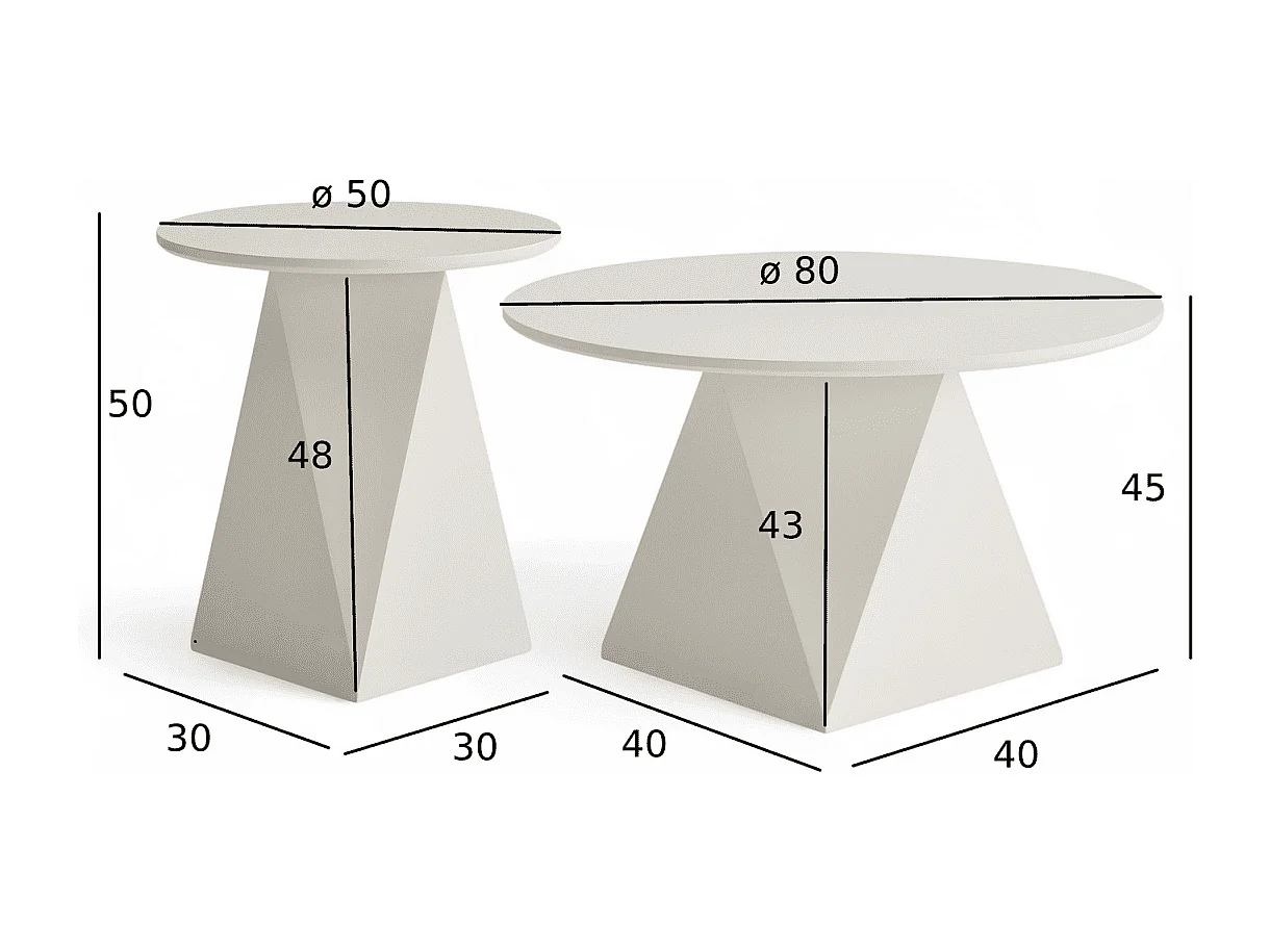 Couchtische 2er Set rund Aura - Lackiert & MDF - Cremeweiß