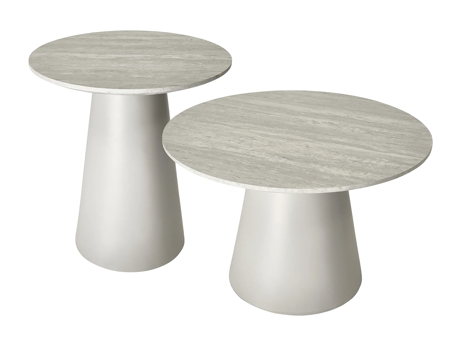 Couchtische 2er Set rund Tango - Travertine-Optik & MDF - Hellgrau