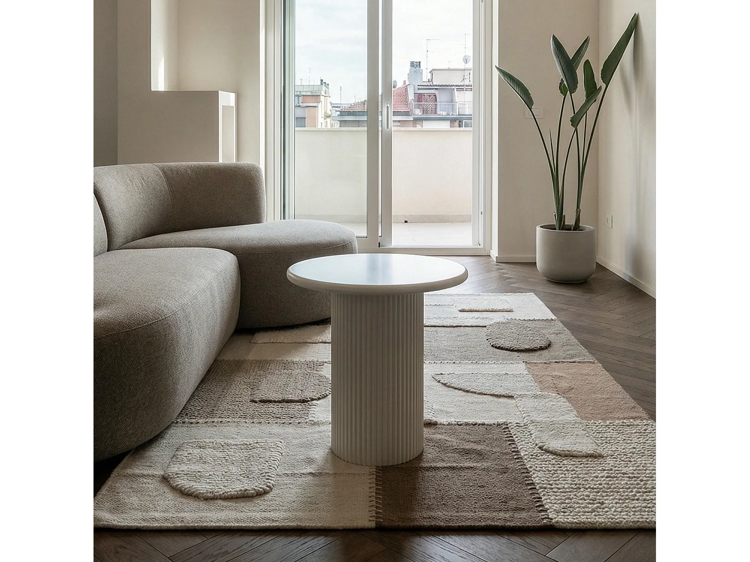 Couchtisch rund Wave - Lackiert & MDF - Cremeweiß