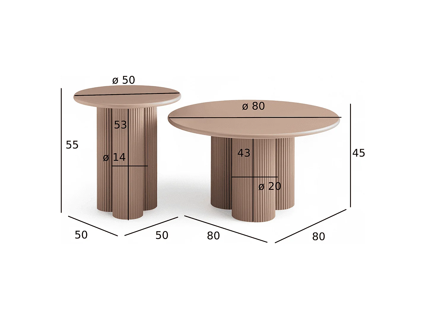 Couchtische 2er Set rund Flow - Lackiert & MDF - Mocha Mousse
