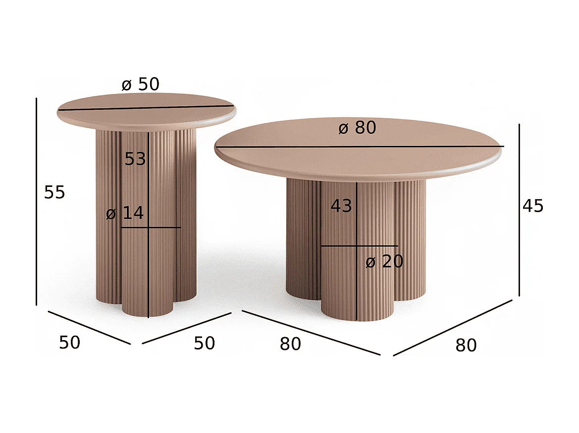 Couchtische 2er Set rund Flow - Lackiert & MDF - Mocha Mousse