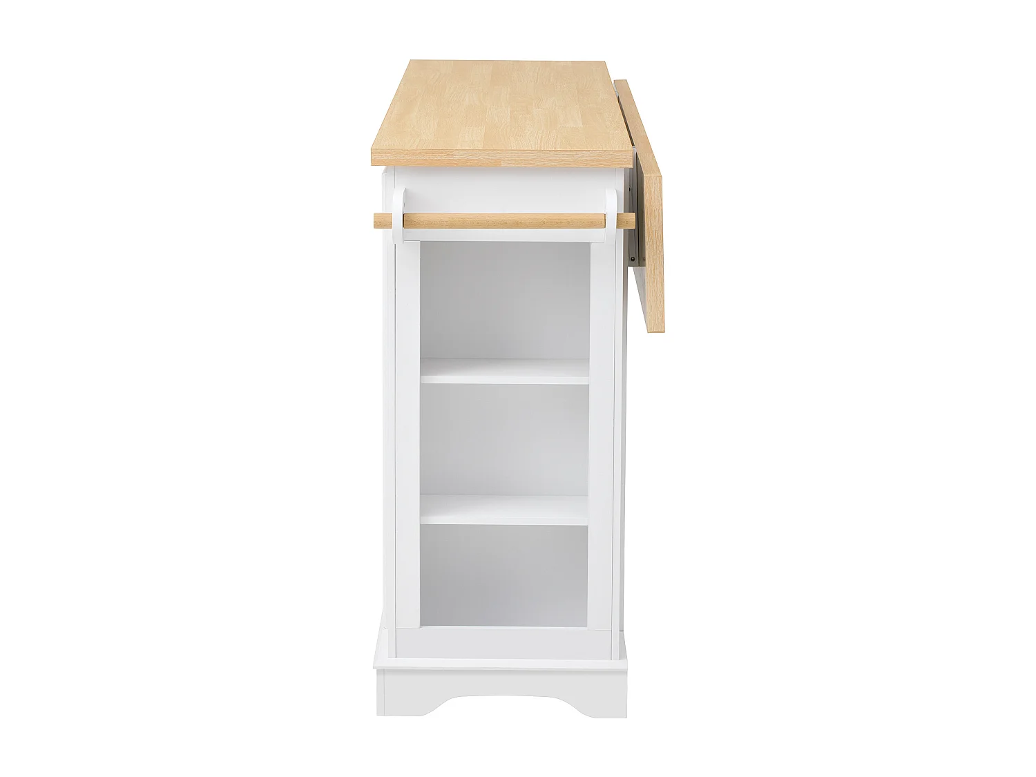 Îlot central de cuisine 130.5x40x92cm - plateau pliable - avec prise de courant - avec 2 portes et 5 tiroirs - blanc