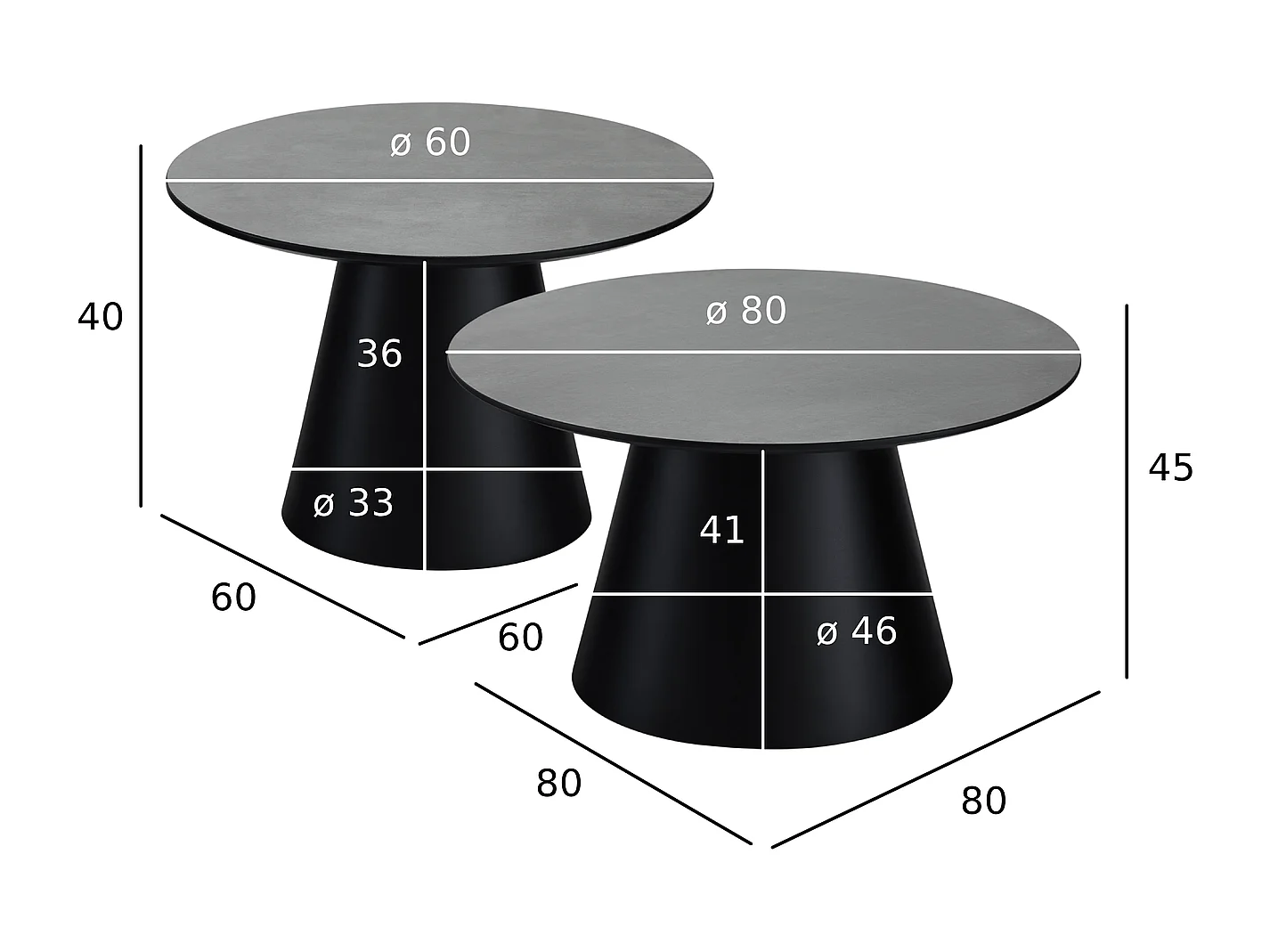 Couchtische 2er Set rund Tango - Beton-Optik & MDF - Dunkelgrau