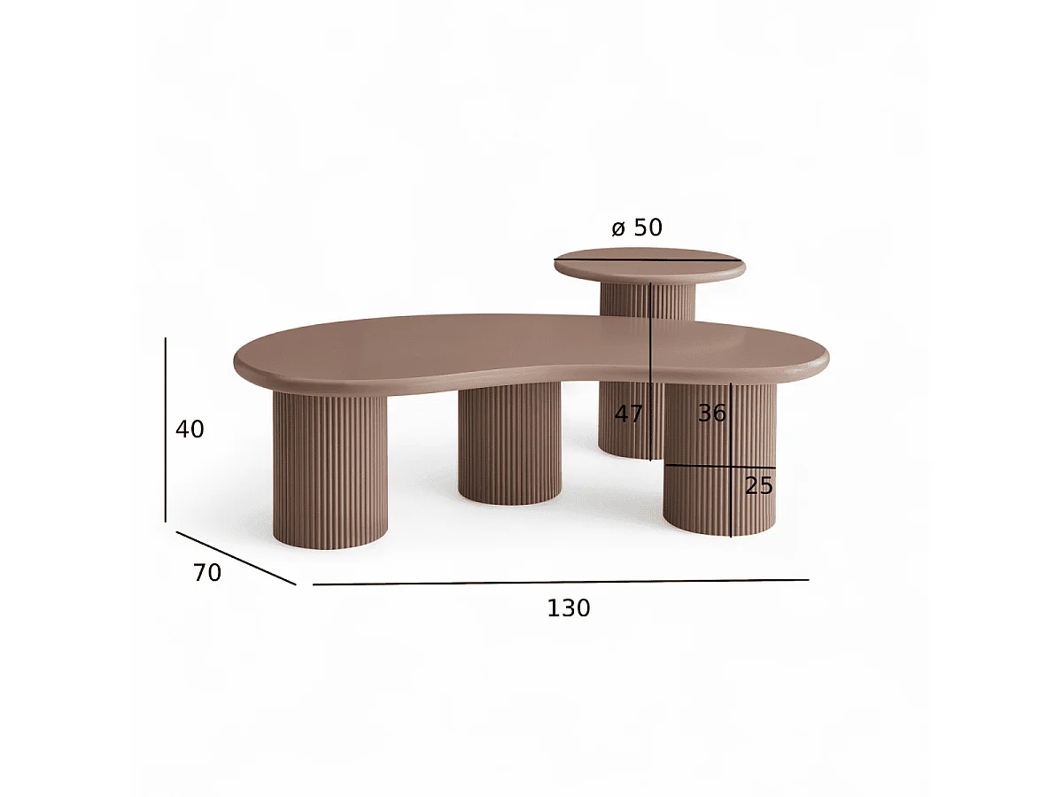 2er Set Couchtich ø50/130x70 cm Mocha Mousse