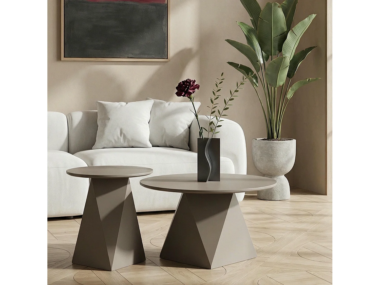 Couchtische 2er Set rund Aura - Lackiert & MDF - Beige