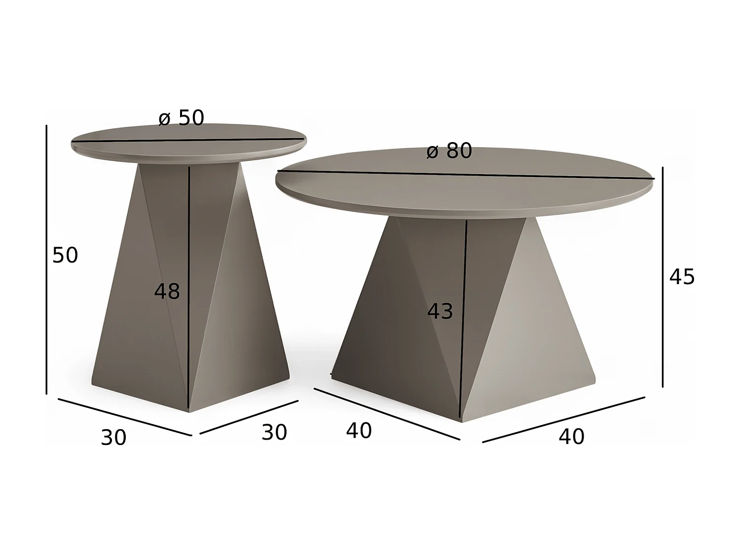 Couchtische 2er Set rund Aura - Lackiert & MDF - Beige