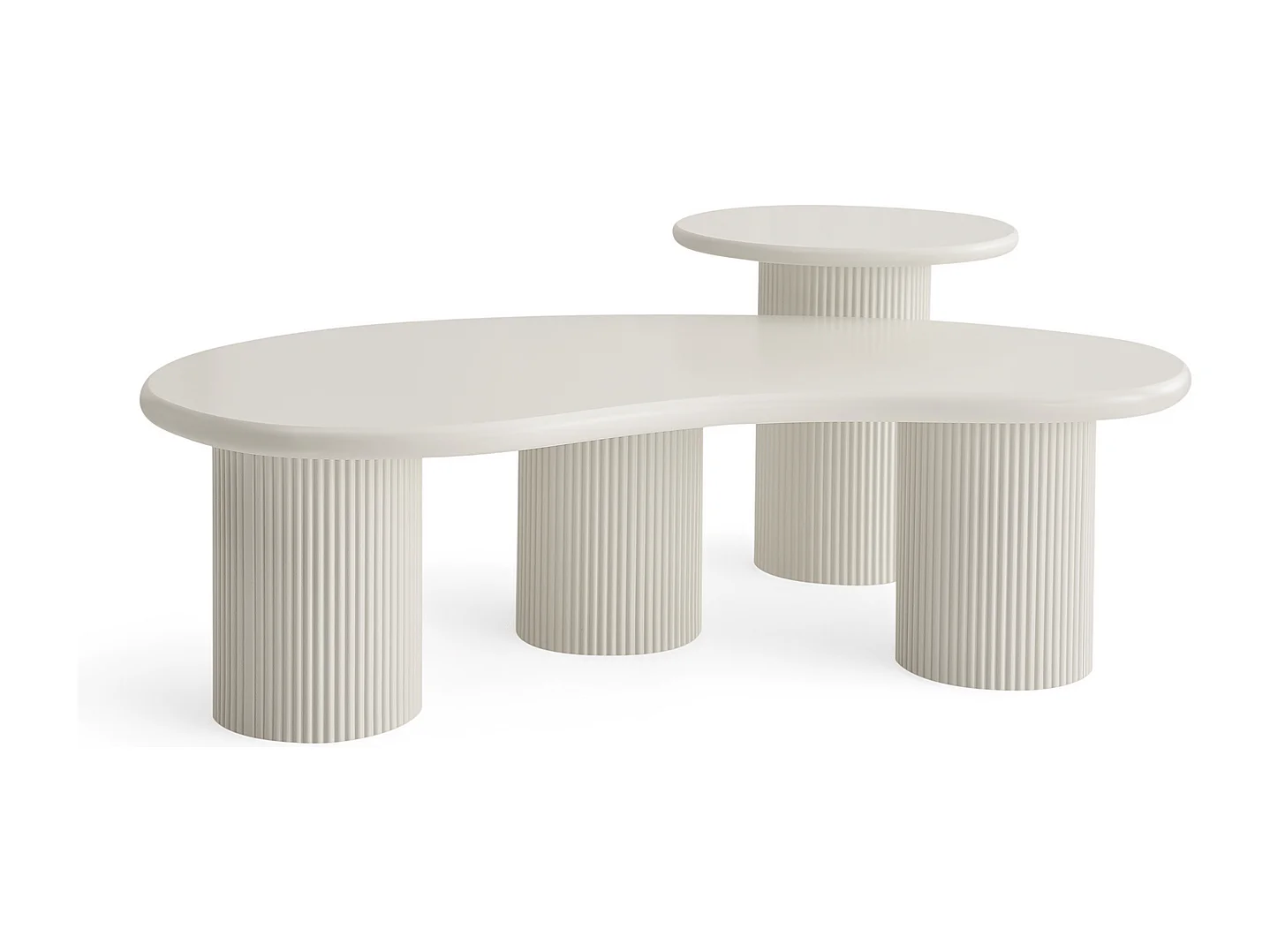 Couchtische 2er Set rund/organisch Wave - Lackiert & MDF - Cremeweiß