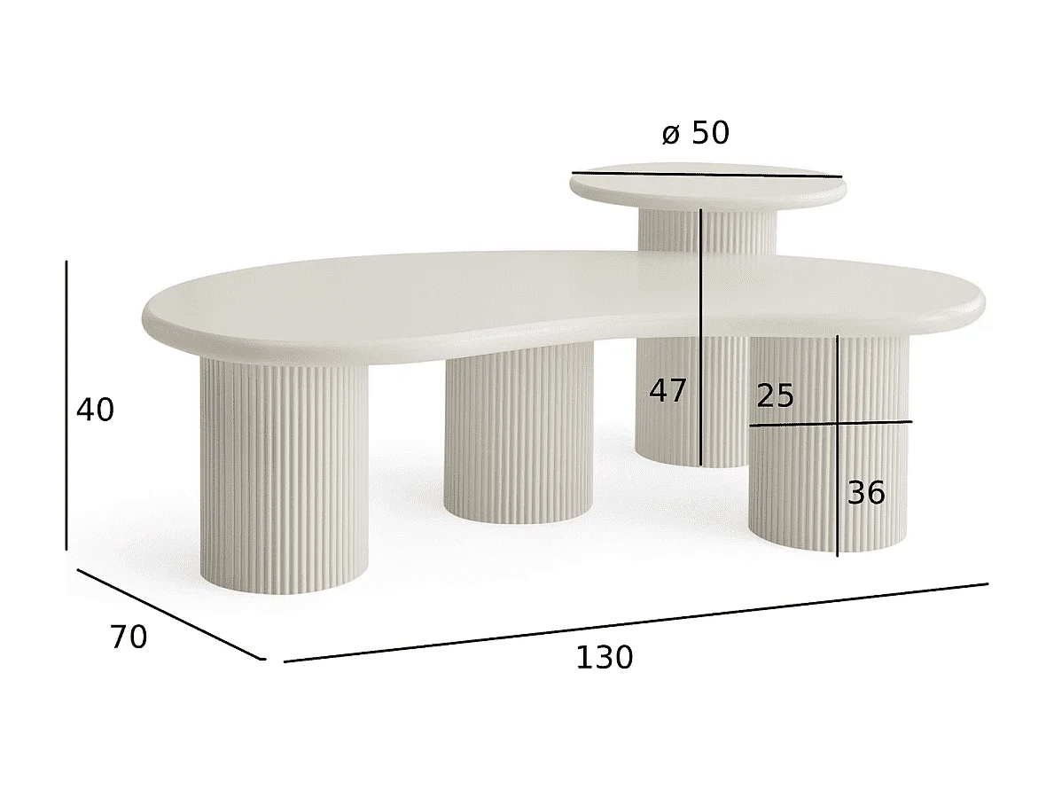 Couchtische 2er Set rund/organisch Wave - Lackiert & MDF - Cremeweiß