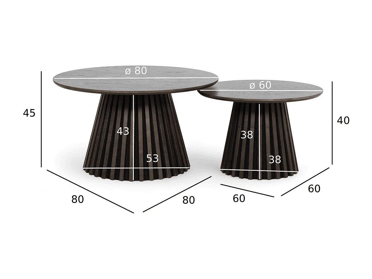 Couchtische 2er Set rund Svendborg - Eichenfurnier & MDF - Räuchereiche
