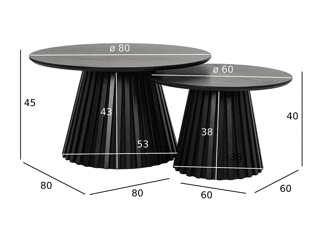 Couchtische 2er Set rund Svendborg - Eichenfurnier & MDF - Schwarz