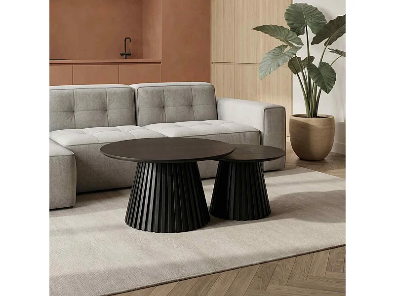 Couchtische 2er Set rund Svendborg - Eichenfurnier & MDF - Schwarz