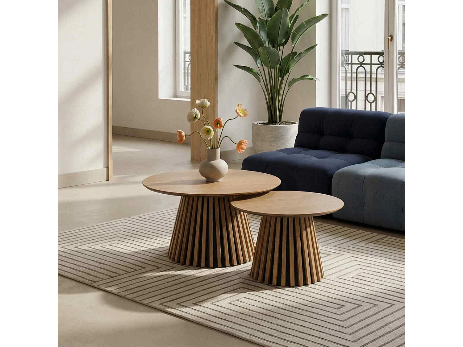 Couchtische 2er Set rund Svendborg - Eichenfurnier & MDF - Wildeiche