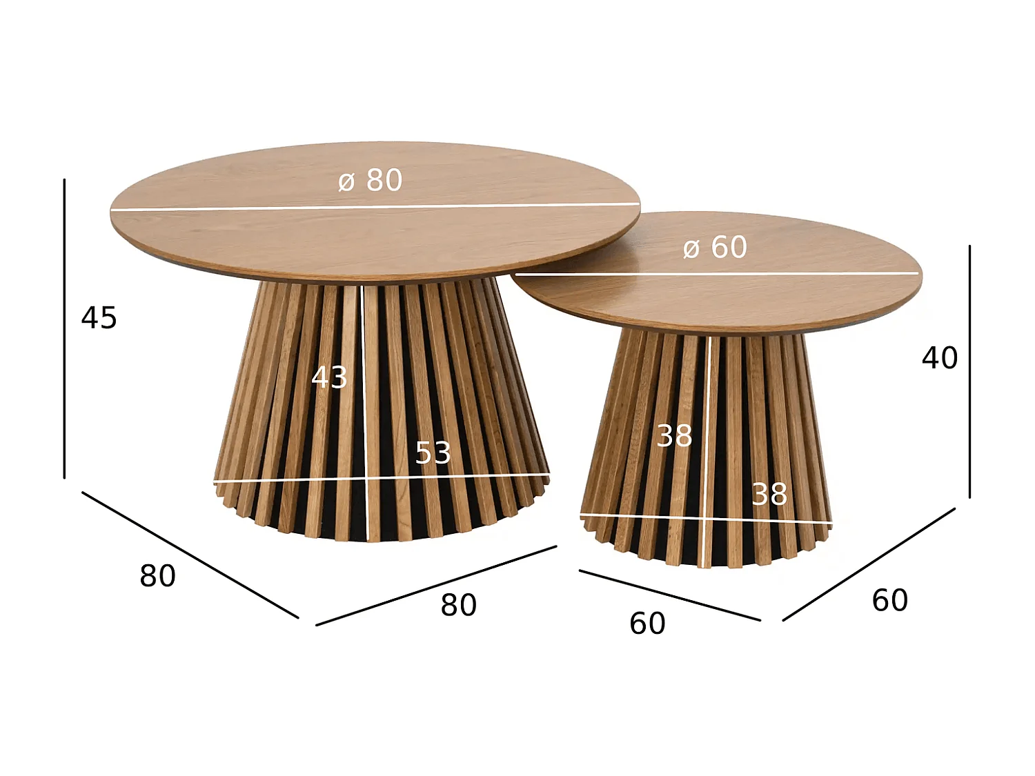 Couchtische 2er Set rund Svendborg - Eichenfurnier & MDF - Wildeiche