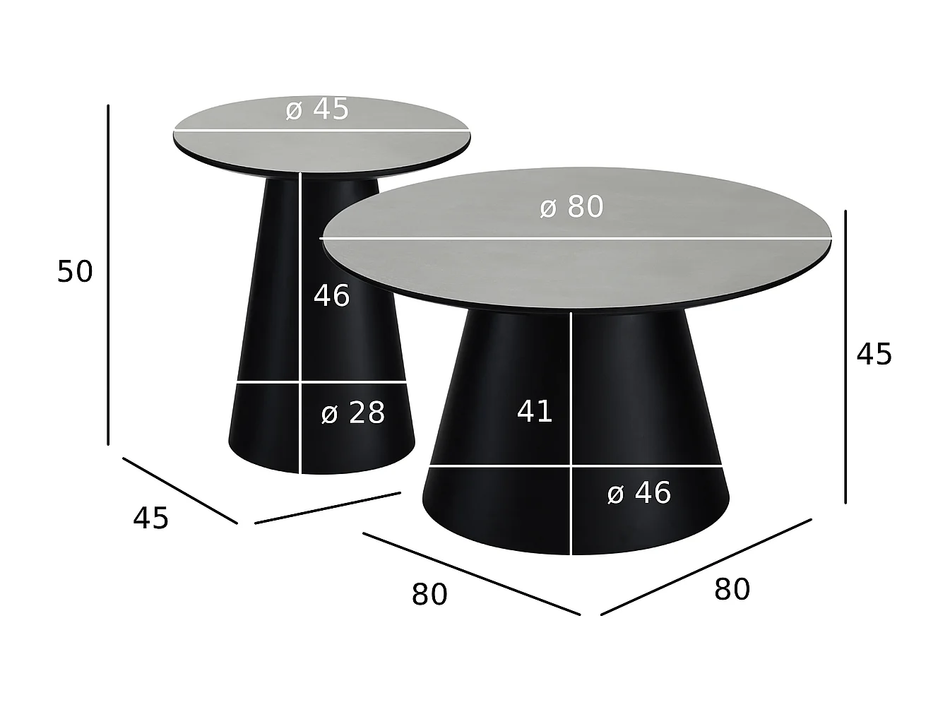 Couchtische 2er Set rund Tango - Beton-Optik & MDF - Hellgrau