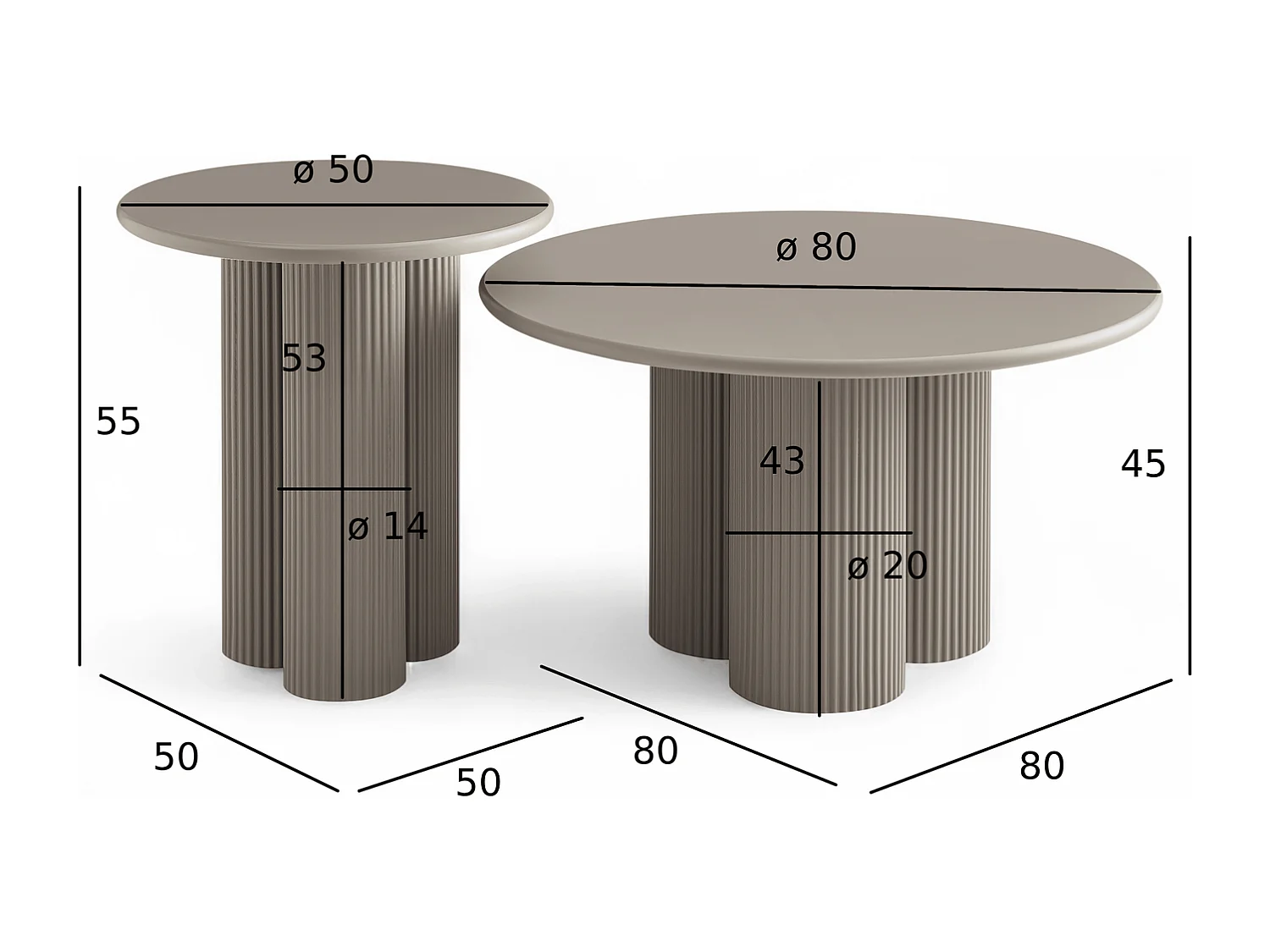 Couchtische 2er Set rund Flow - Lackiert & MDF - Beige