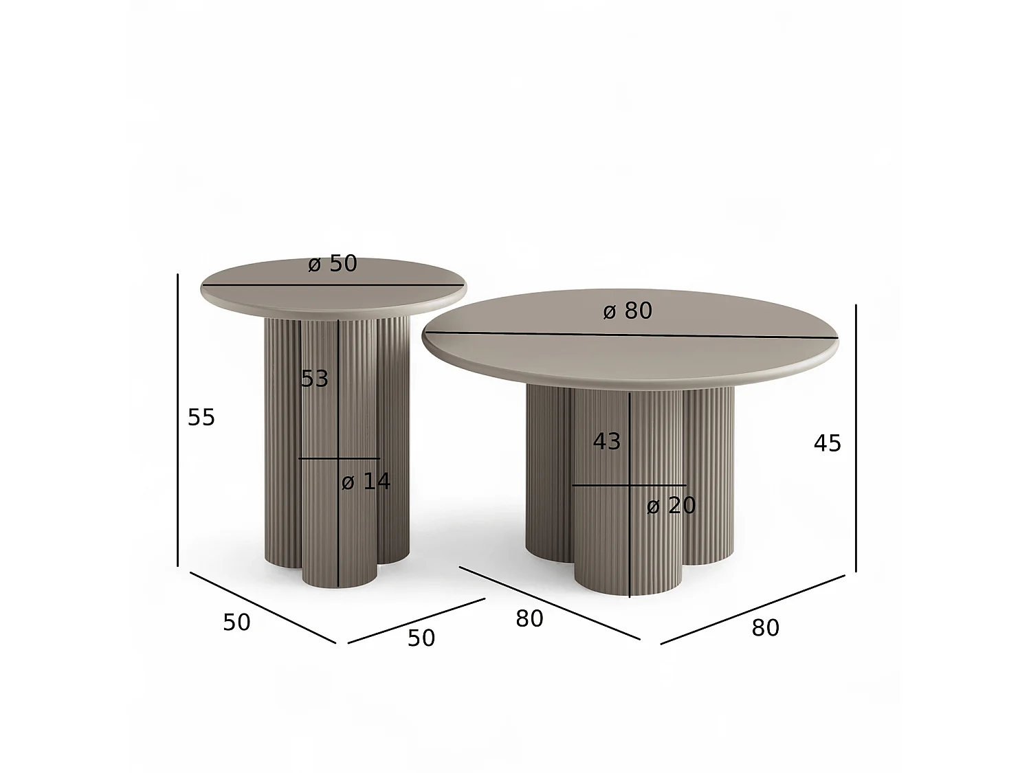 Couchtische 2er Set rund Flow - Lackiert & MDF - Beige