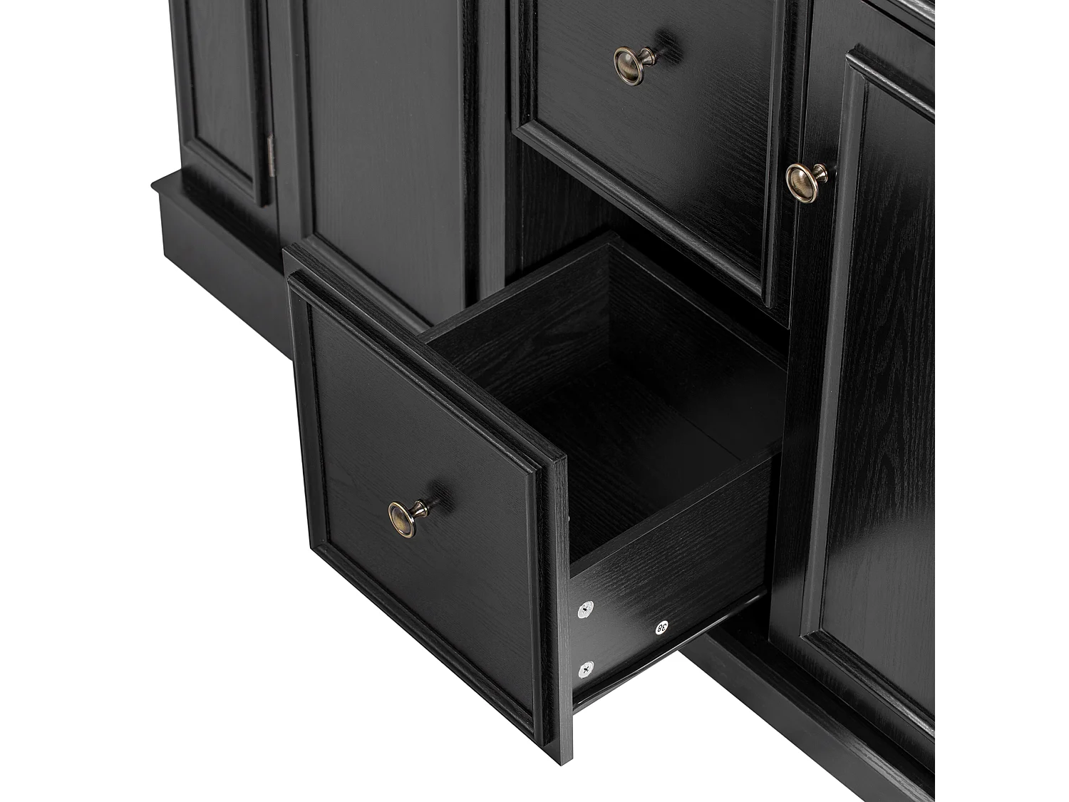 Îlot central de cuisine 130.5x40x92cm - plateau pliable - avec prise de courant - avec 2 portes et 5 tiroirs - noir