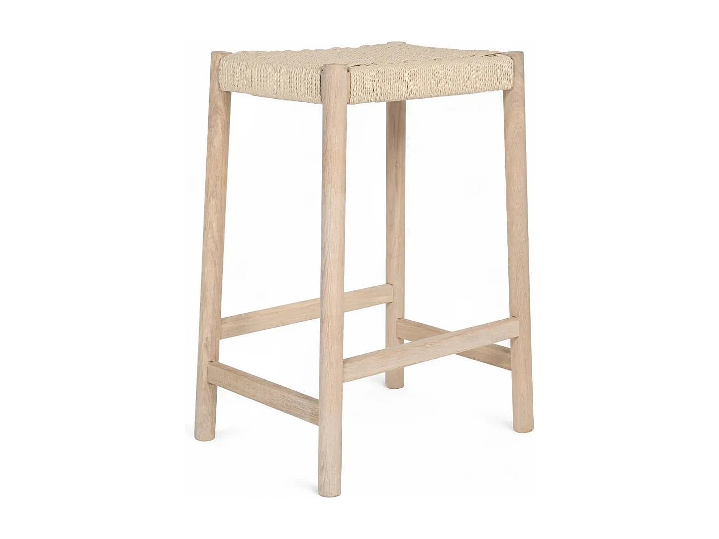 Barhocker 3er Set Ida - Papiergarn & Massives Eichenholz - Eiche bianco