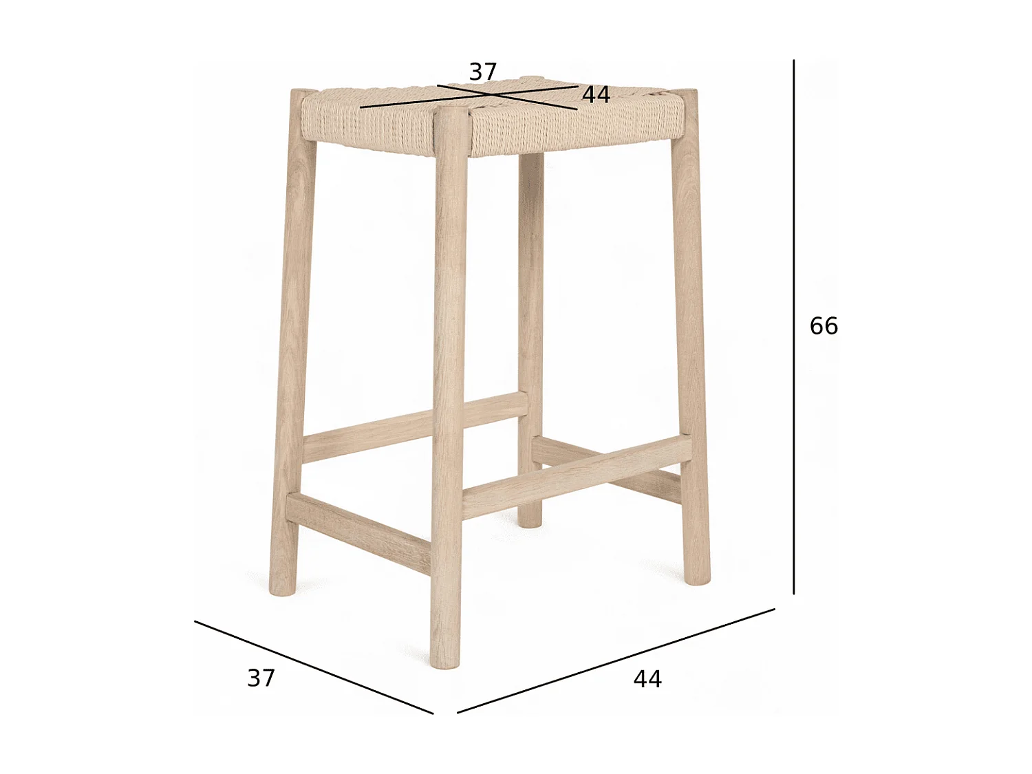 Barhocker 3er Set Ida - Papiergarn & Massives Eichenholz - Eiche bianco