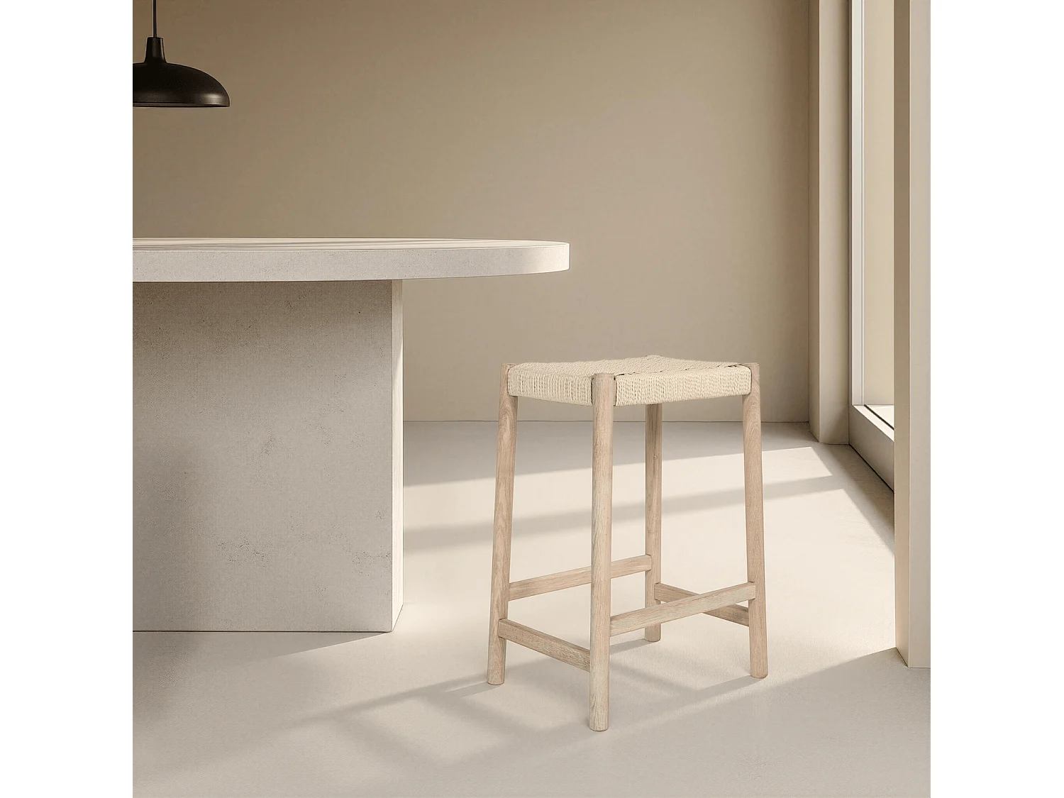 Barhocker 3er Set Ida - Papiergarn & Massives Eichenholz - Eiche bianco