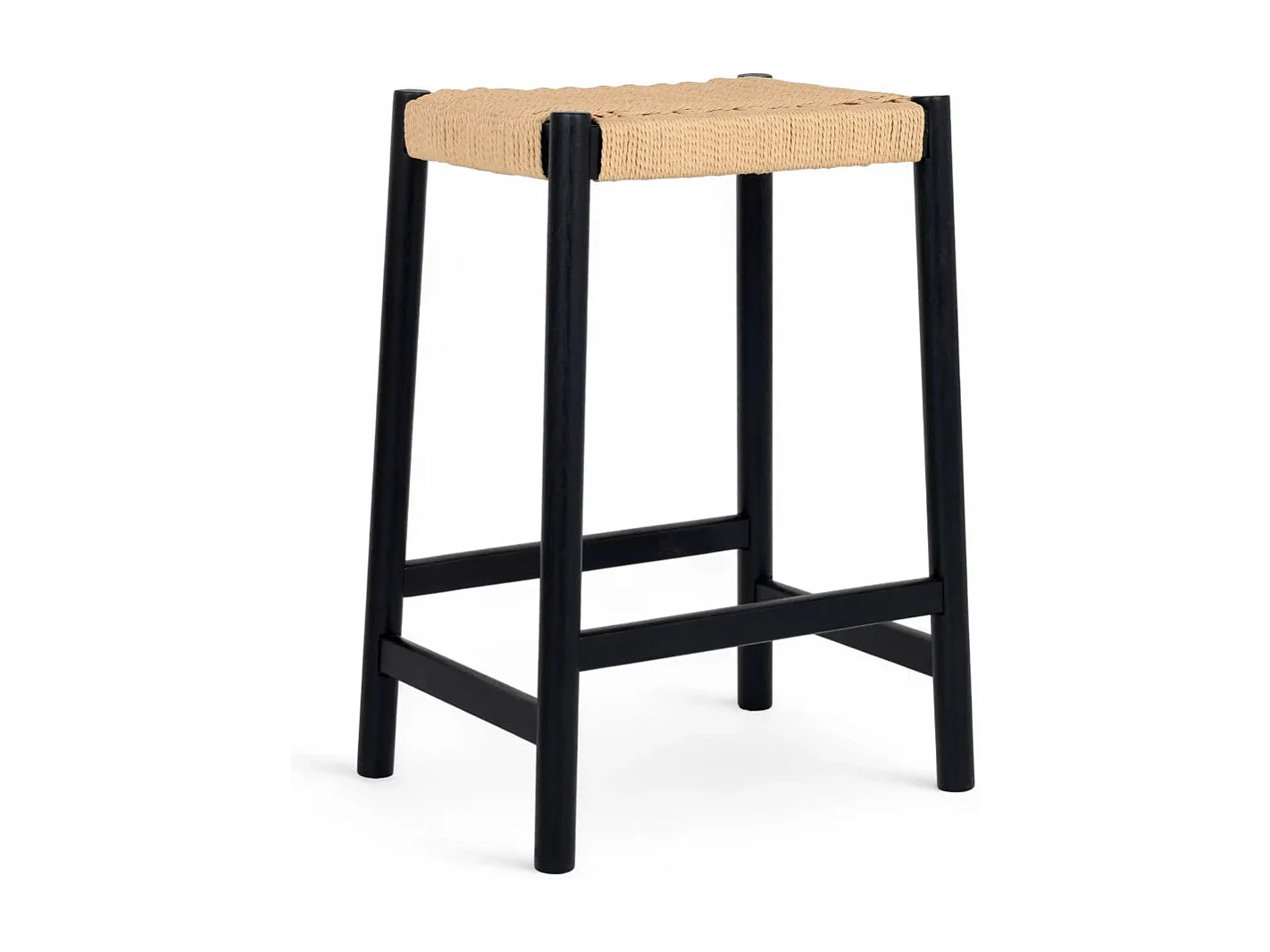 Barhocker 3er Set Ida - Papiergarn & Massives Eichenholz - Schwarz