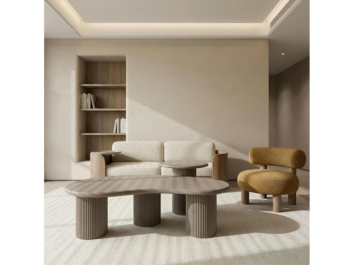 Couchtische 2er Set rund/organisch Wave - Lackiert & MDF - Beige