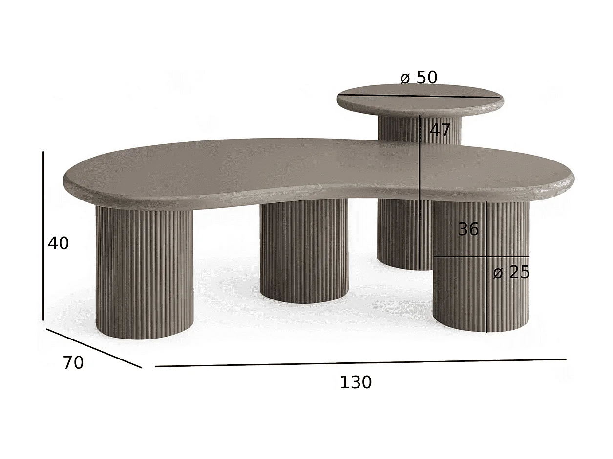 Couchtische 2er Set rund/organisch Wave - Lackiert & MDF - Beige