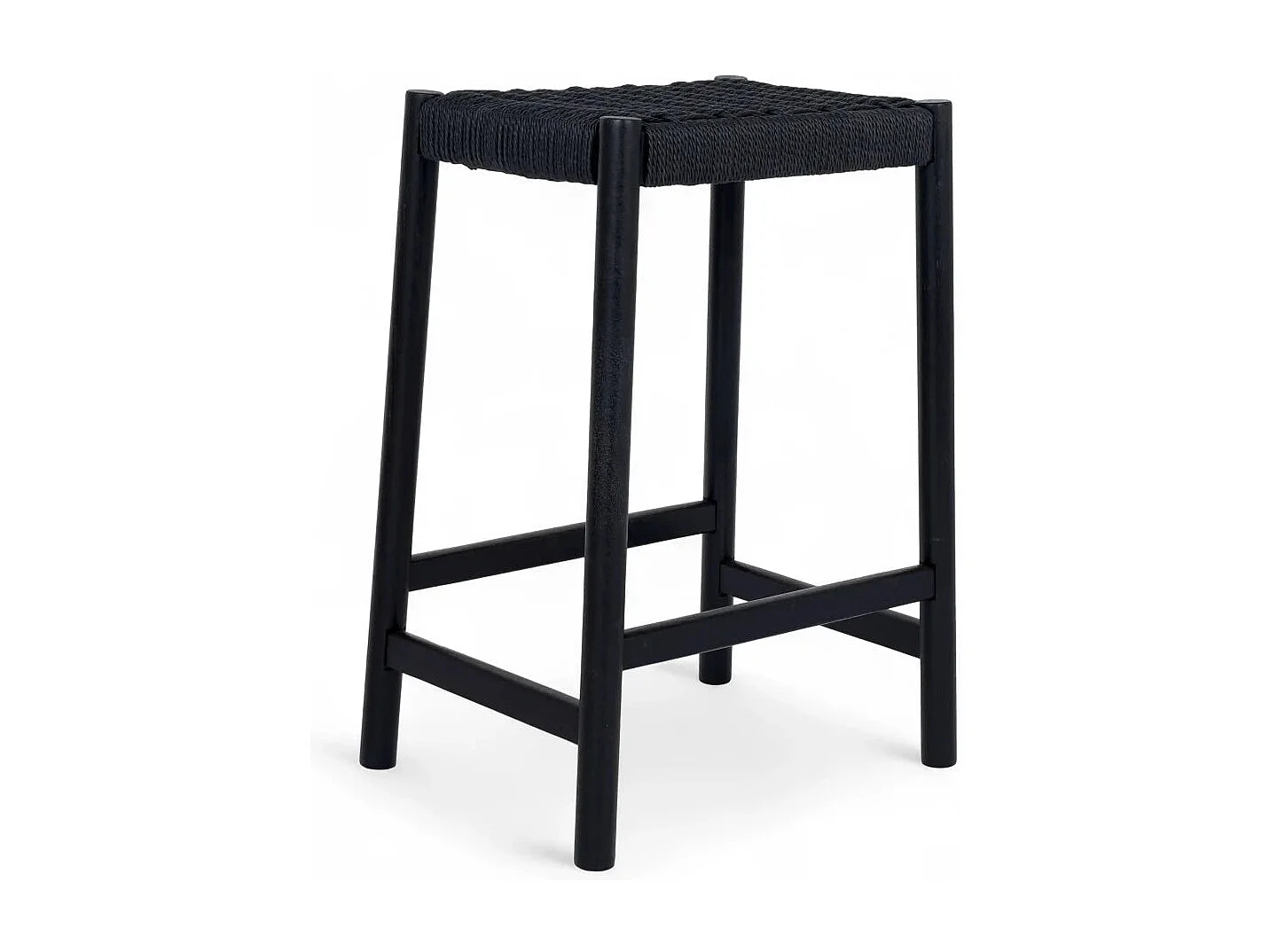 Barhocker 2er Set Ida - Papiergarn & Massives Eichenholz - Schwarz