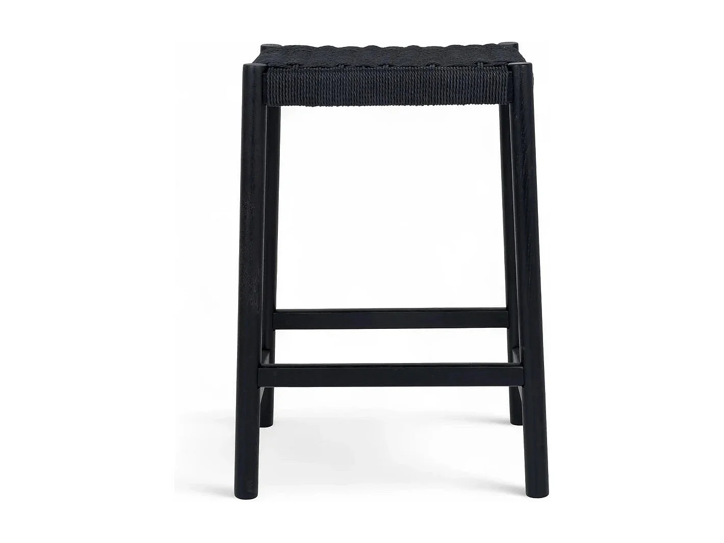 Barhocker 2er Set Ida - Papiergarn & Massives Eichenholz - Schwarz