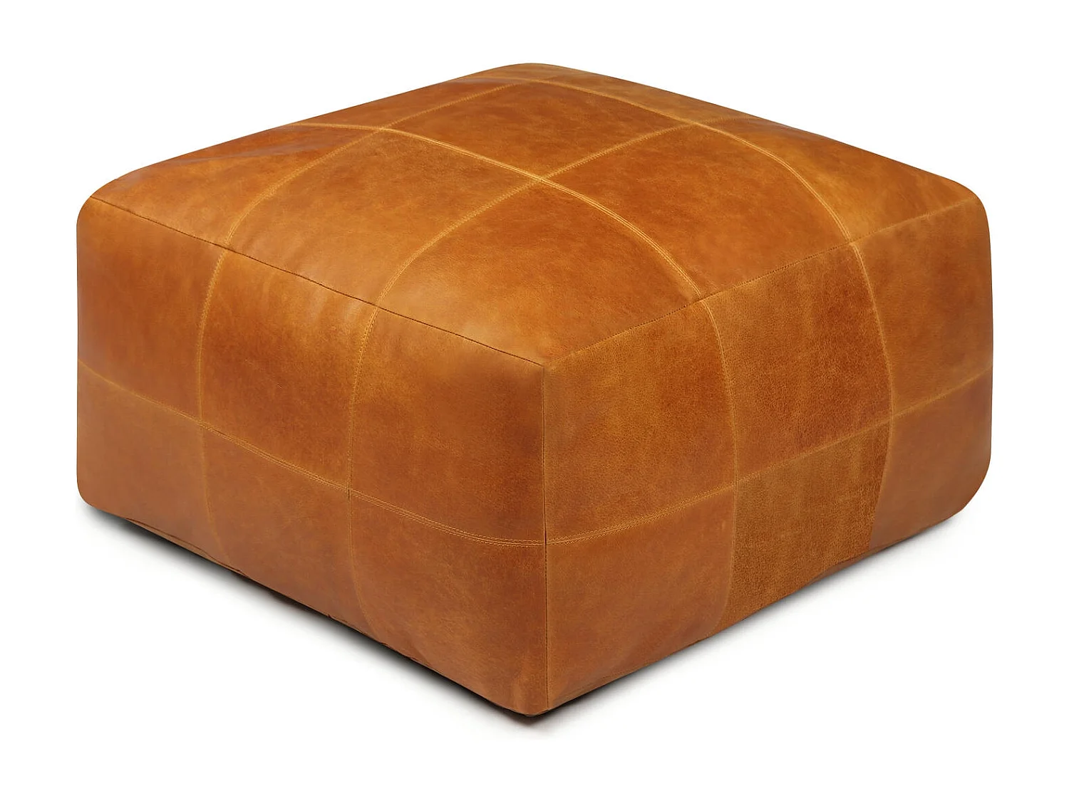 Hocker Pouf B60xT60xH45 Tenna - Leder & Baumwolle - Cognacbraun