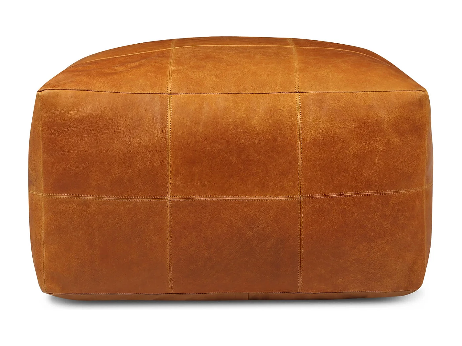 Hocker Pouf B60xT60xH45 Tenna - Leder & Baumwolle - Cognacbraun