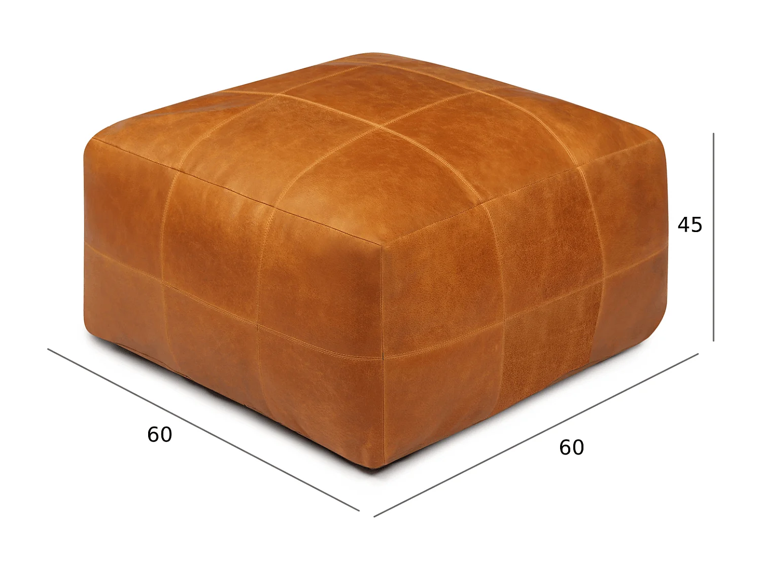 Hocker Pouf B60xT60xH45 Tenna - Leder & Baumwolle - Cognacbraun