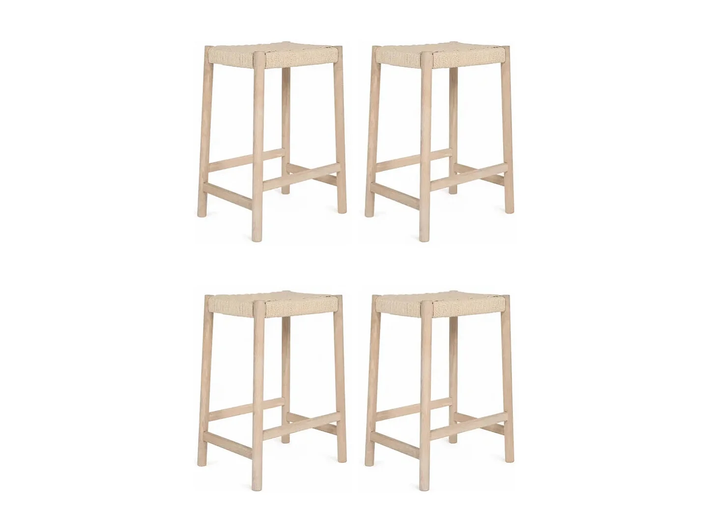 Barhocker 4er Set Ida - Papiergarn & Massives Eichenholz - Eiche bianco