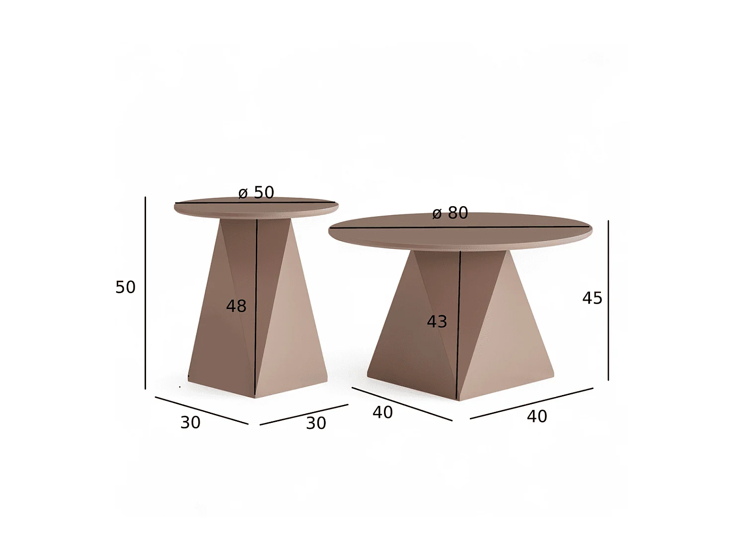 2er Set Couchtich ø50/80 cm Mocha Mousse