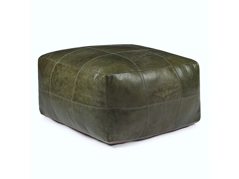 Hocker Pouf B75xT75xH45 Tenna - Leder & Baumwolle - Olivgrün