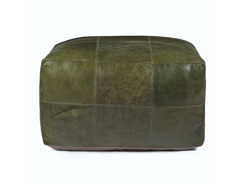 Hocker Pouf B75xT75xH45 Tenna - Leder & Baumwolle - Olivgrün