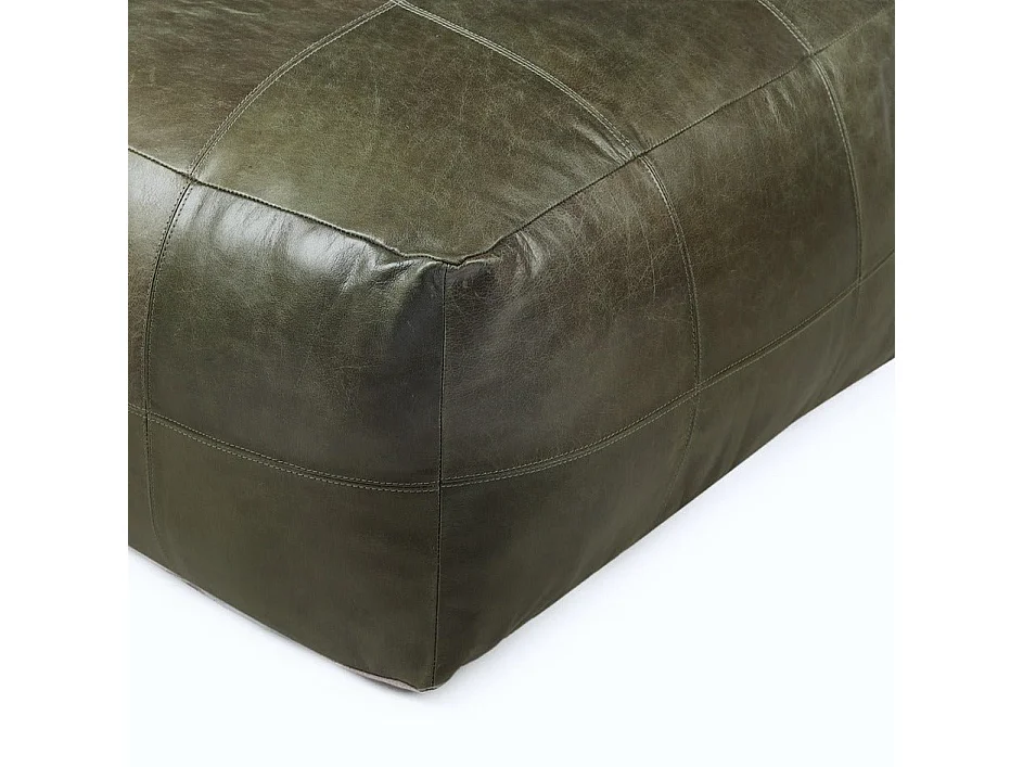Hocker Pouf B75xT75xH45 Tenna - Leder & Baumwolle - Olivgrün