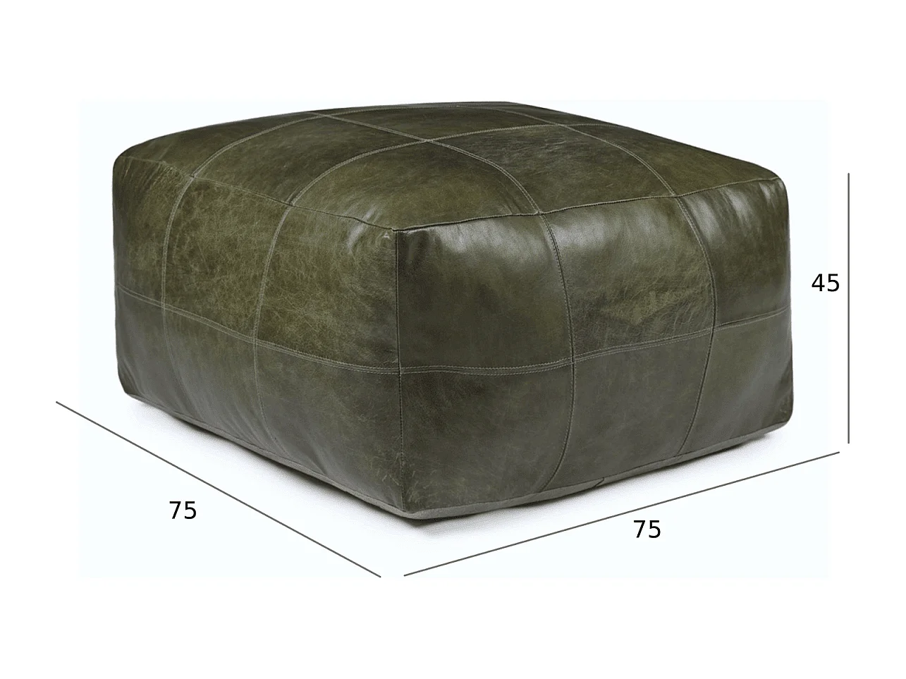 Hocker Pouf B75xT75xH45 Tenna - Leder & Baumwolle - Olivgrün