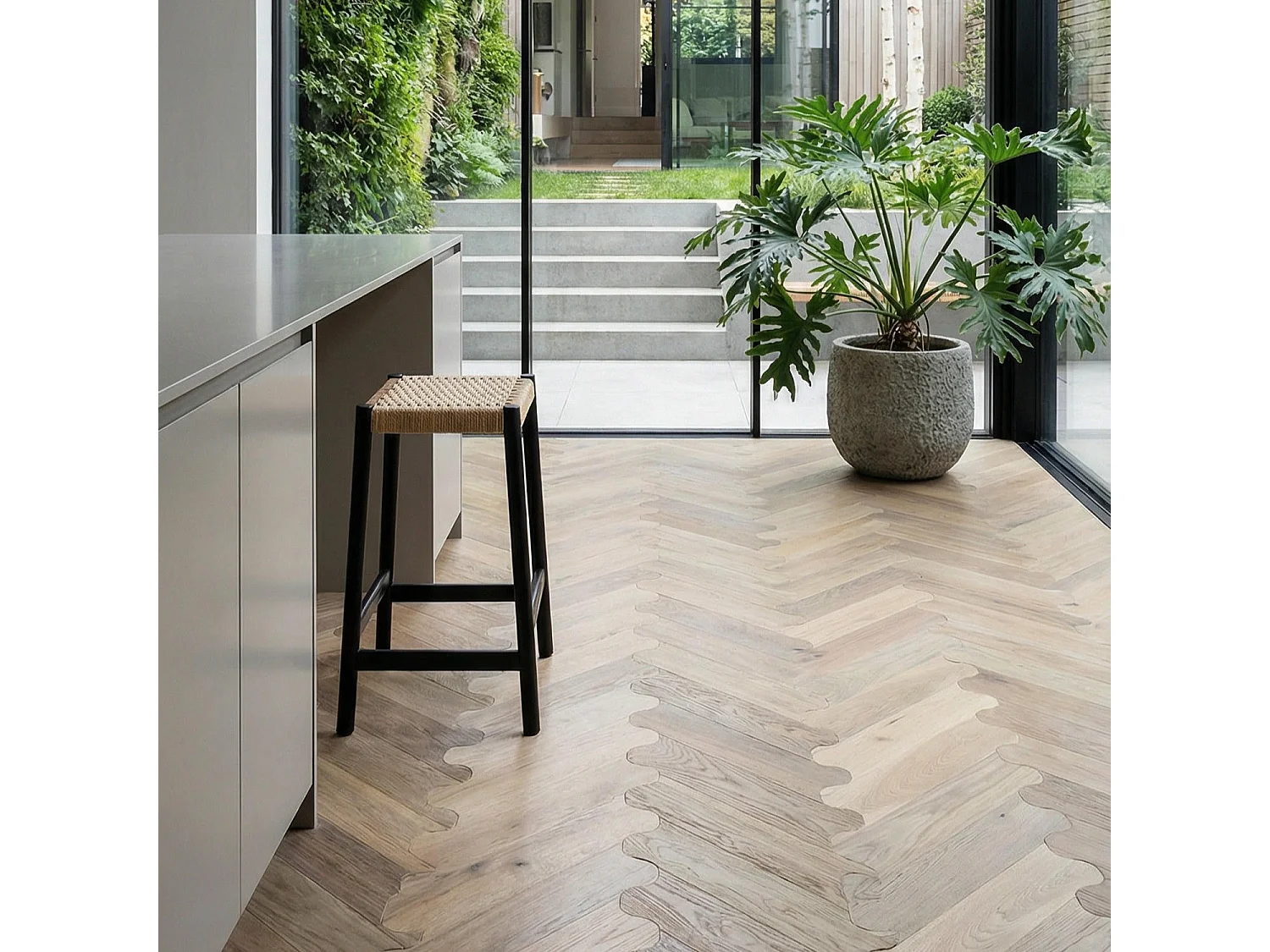 Barhocker 4er Set Ida - Papiergarn & Massives Eichenholz - Schwarz