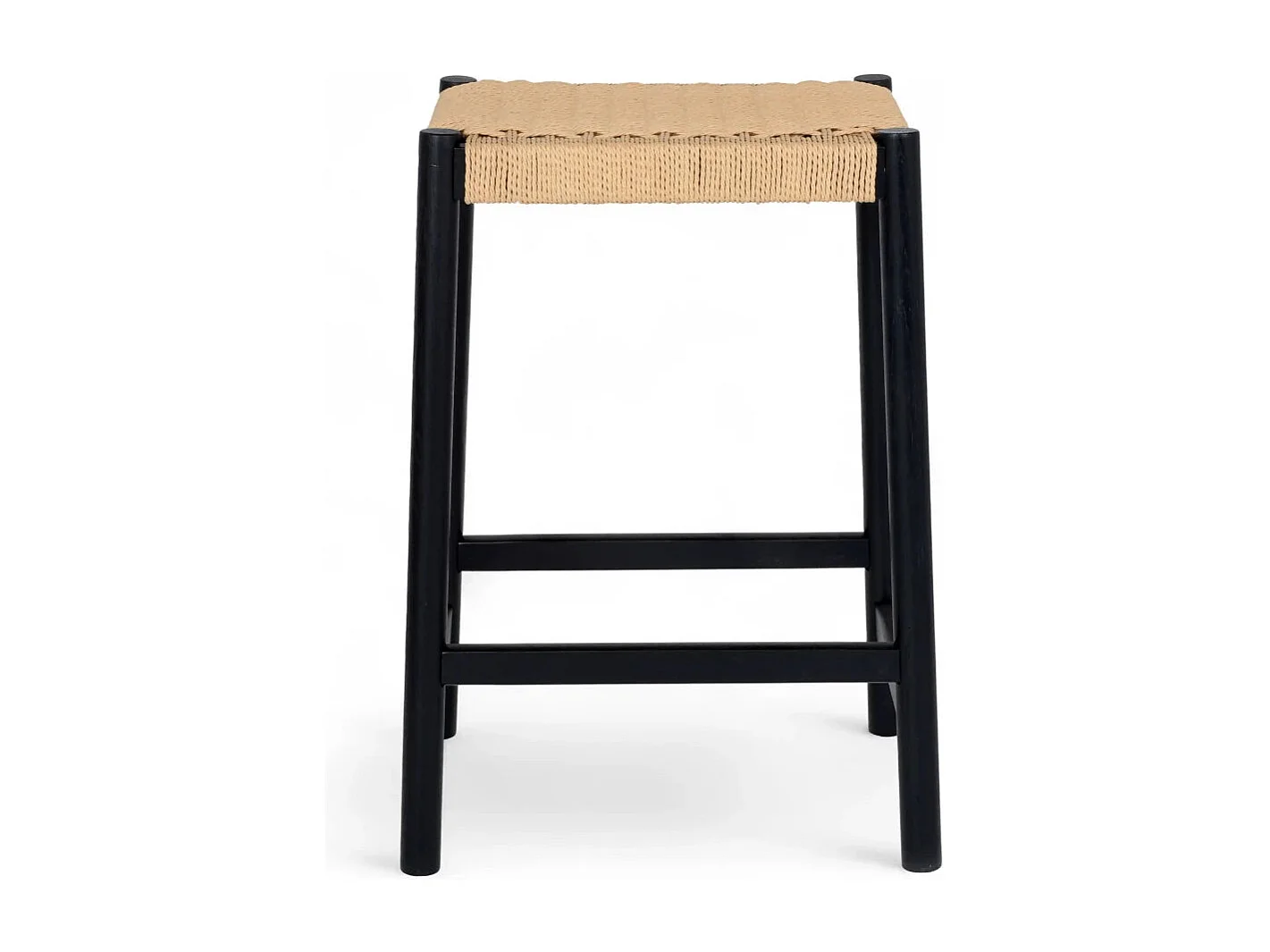 Barhocker 4er Set Ida - Papiergarn & Massives Eichenholz - Schwarz