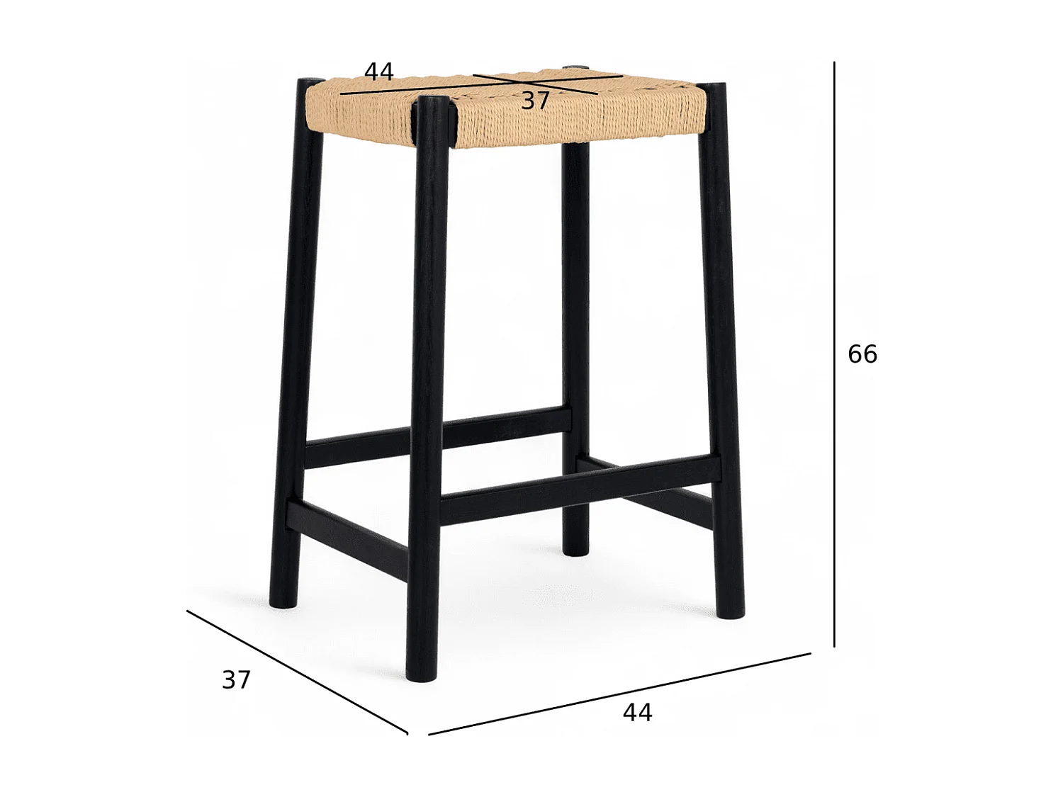 Barhocker 4er Set Ida - Papiergarn & Massives Eichenholz - Schwarz