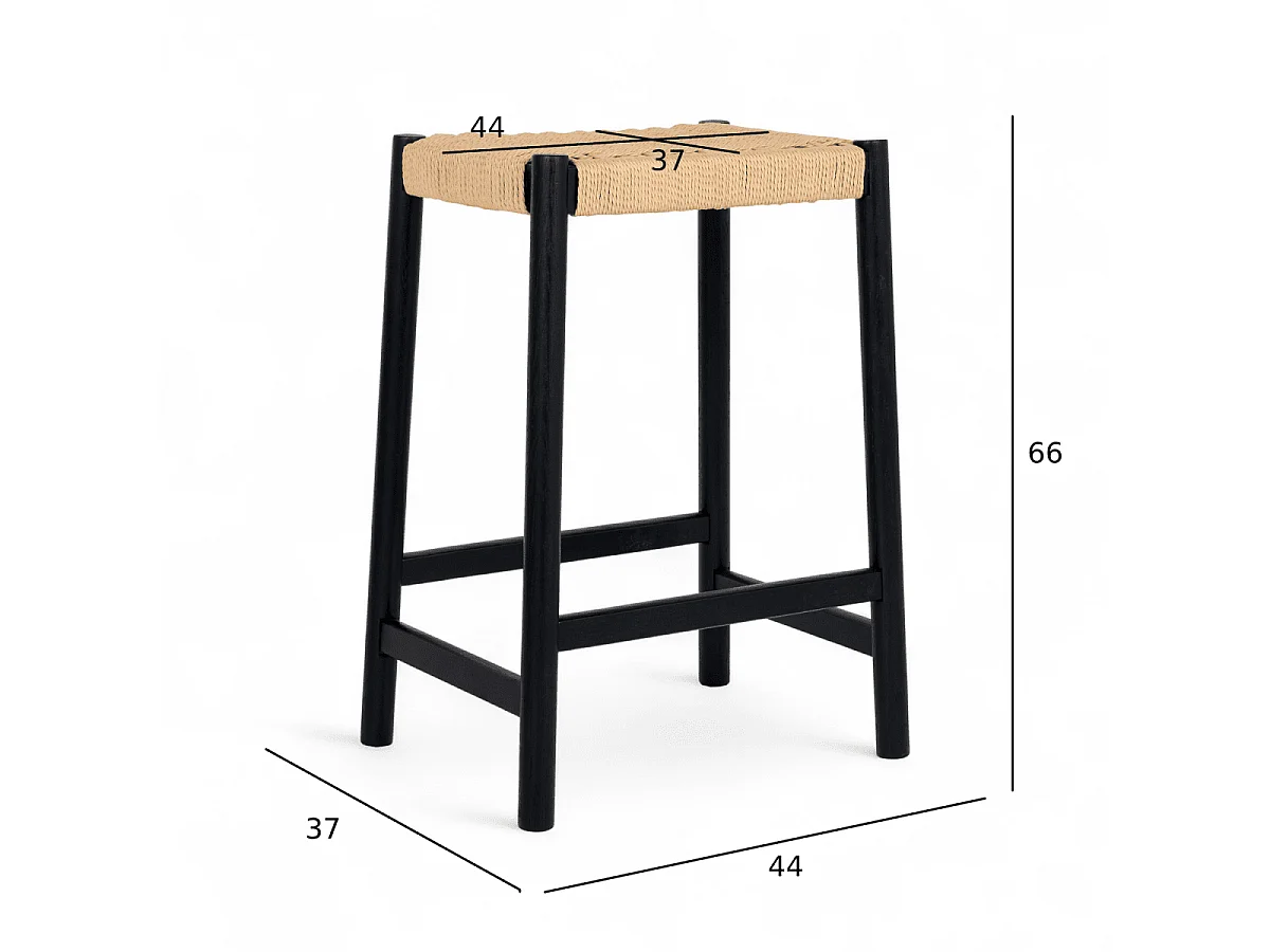 Barhocker 4er Set Ida - Papiergarn & Massives Eichenholz - Schwarz