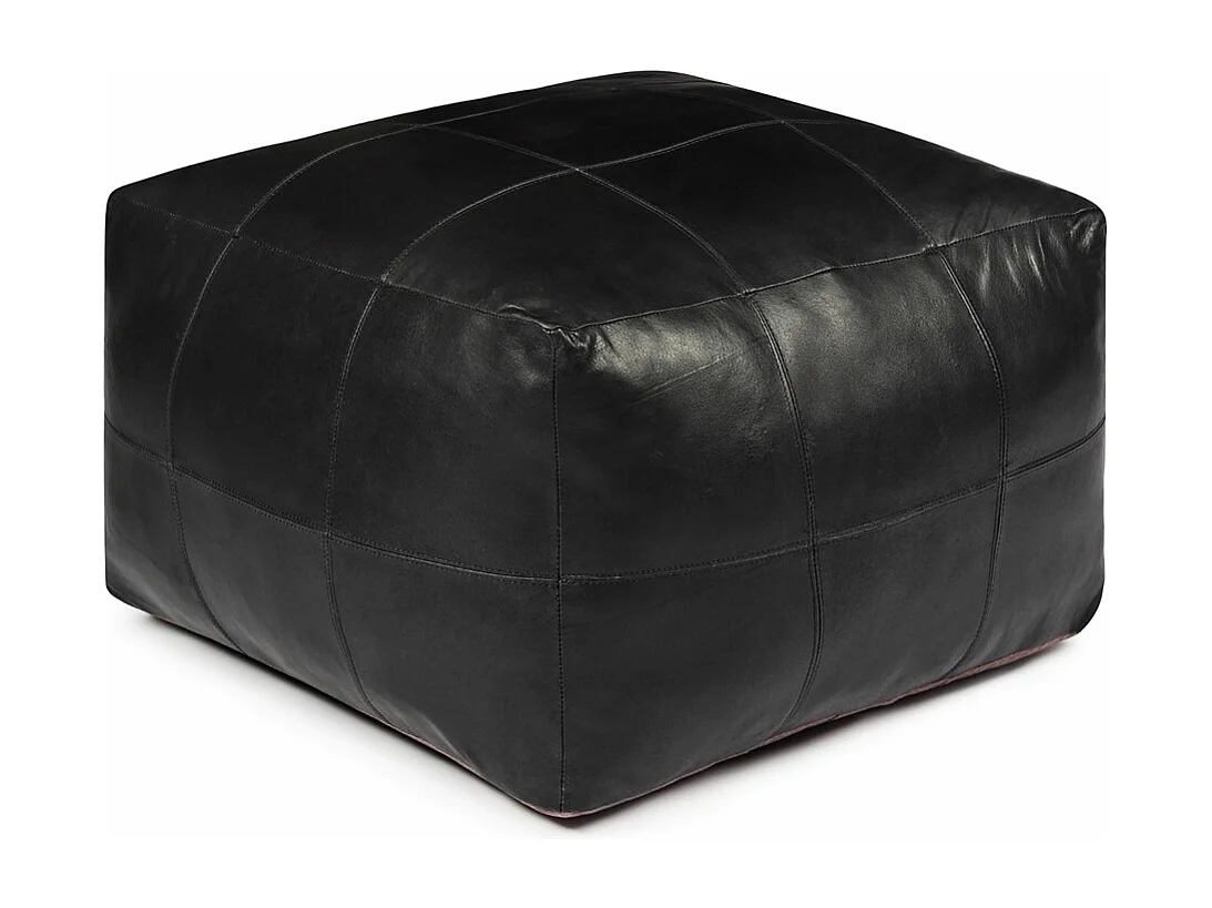 Hocker Pouf B60xT60xH45 Tenna - Leder & Baumwolle - Schwarz